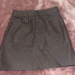 Brown coated denim mini skirt